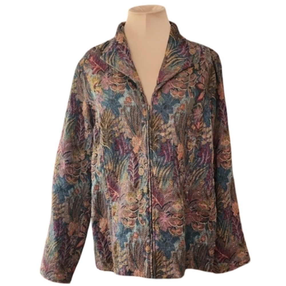 Coldwater Creek XL Floral Tapestry Zip Jacket Boho Artsy‎ Vintage Style